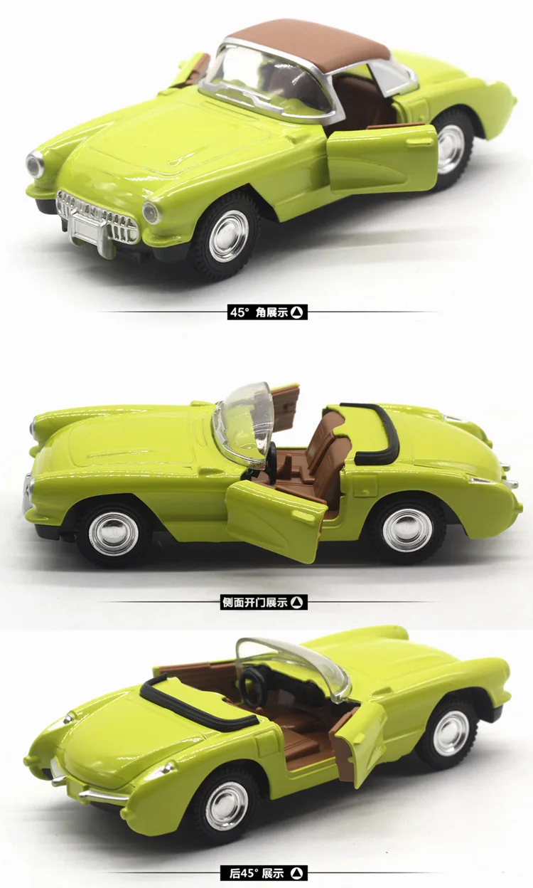 1: 32 Chevrolet Corvette C1 винтажная модель автомобиля из сплава звук и светильник