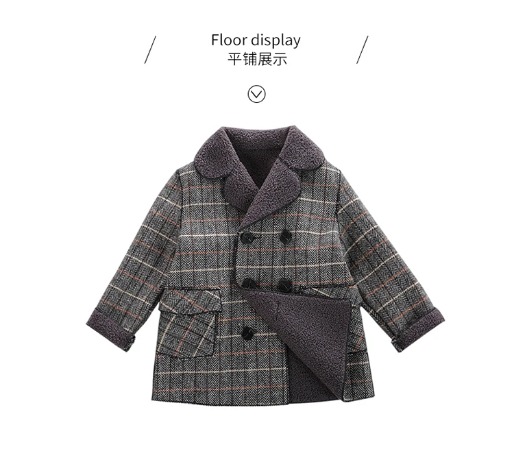 Boys Velvet Woolen Jacket Outerwear Autumn Winter New Children's Woollen Overcoat Little Kids Thick Medium-Long Trench Coat B327