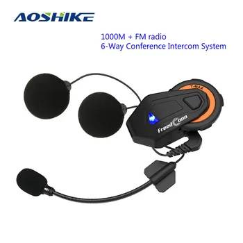 

AOSHIKE T-MAX Helmet Bluetooth Intercom Motorcycle Headset 1000M 6 Riders Group Chat System FM Radio + Soft Headset Waterwoof