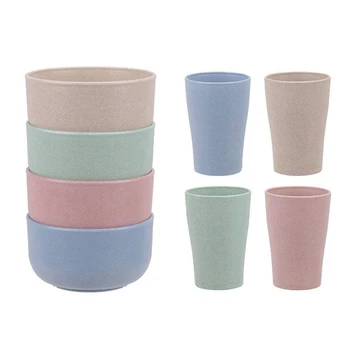 

4 pcs Healthy Kitchen Dinnerware Bowl & 4 pcs Eco Friendly Healthy Wheat Straw Biodegradable Mug, Cup