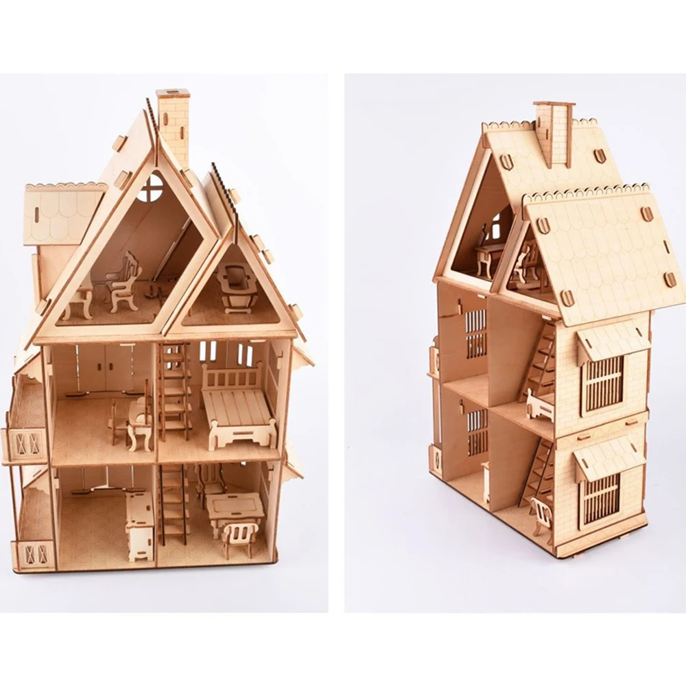 Деревянный кукольный 3d дом сделай сам с миниатюрными комплектами мебели