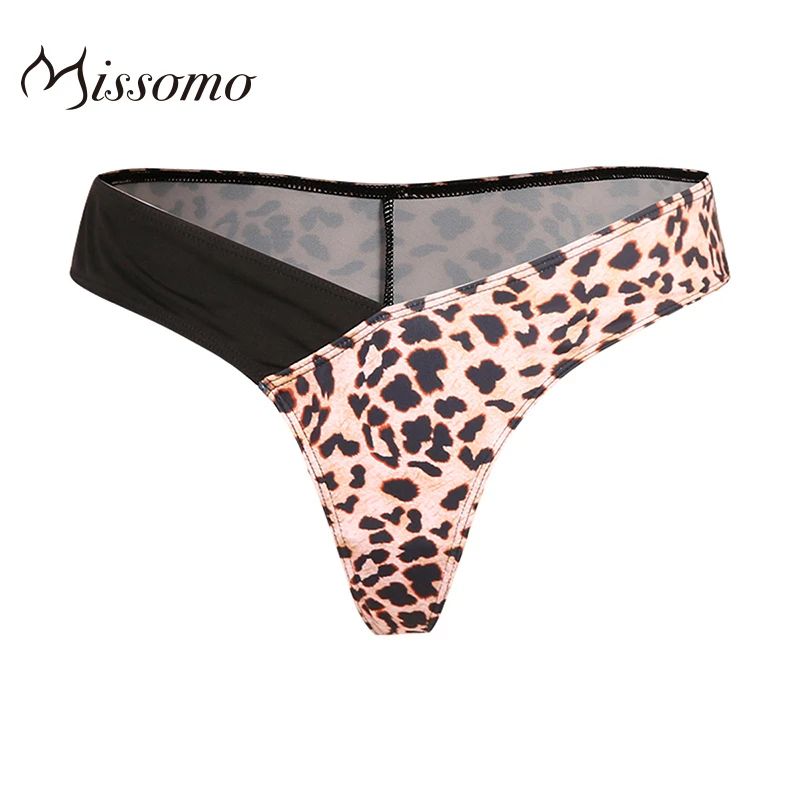 

Missomo Women Thong Sexy Simple Leopard Print Contrast Color Stitching Sexy Low Waist Comfortable Triangle Swim Trunks Ladies