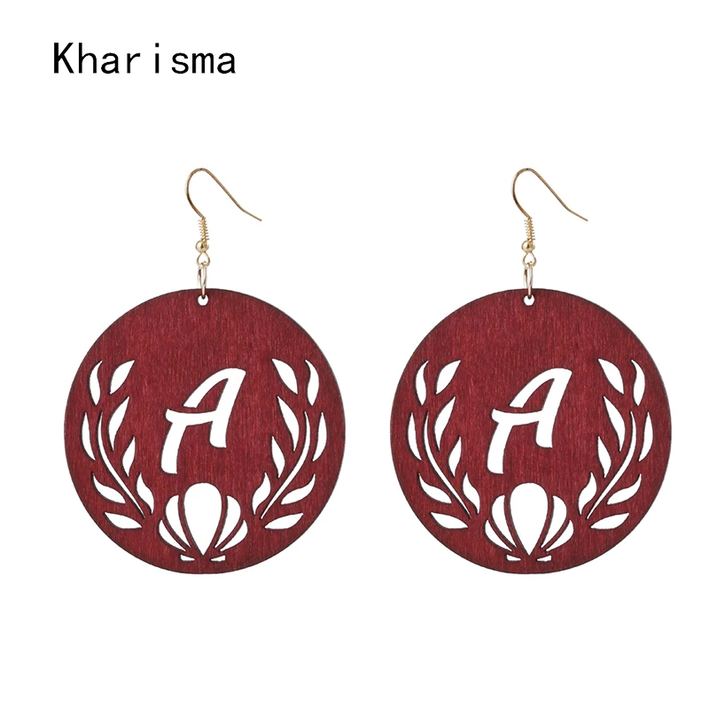 KHARISMA 2019 Women Long Earrings Fashion Jewelry Female Red Hollow Wood Letter A Plant Leaf Pendant For Party | Украшения и