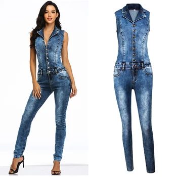 

Women's Denim Jumpsuit Fashion V-neck Sexy Sleeveless Jumpsuit Pants