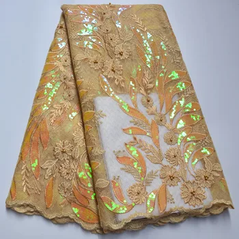 

2020 Latest African bead Embroidery Mesh Lace Fabric With Sequines High Quality Nigerian Tulle French Mesh Lace For Party TR7-4