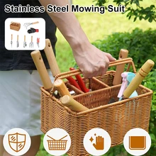 8 pçs conjunto de ferramentas de jardim aço inoxidável punho de madeira resistente tote luvas de trowel mão weeder cultivador kit de ferramentas de mão ao ar livre