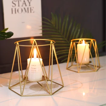 

Metal Geometric Candle Holder Nordic Creative Iron Romantic Candlestick Simple Modern Portacandele Restaurant Decoration MM60ZT