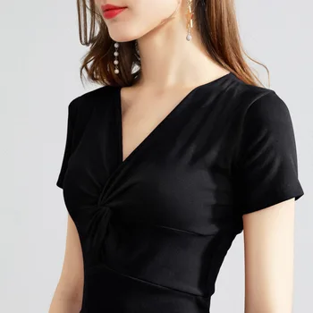 

2020 women Short-sleeved V-neck t-shirt female summer new fashion bow waist waist half-sleeved cotton shirt cherries red top