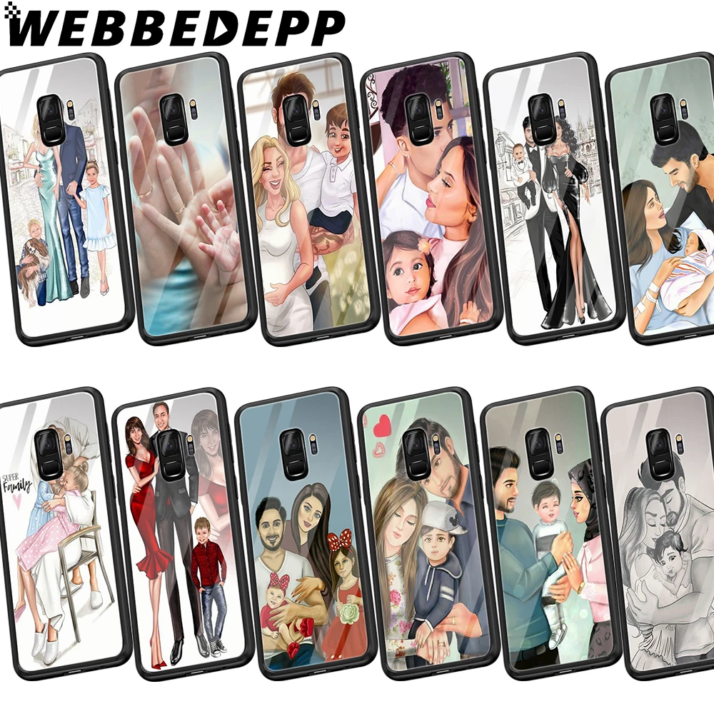 

WEBBEDEPP Mom Dad Baby family Tempered Glass Case for Samsung Galaxy S8 S9 S10 Plus S7 Edge Note 8 9 A10 A20 A50 A70 Cover
