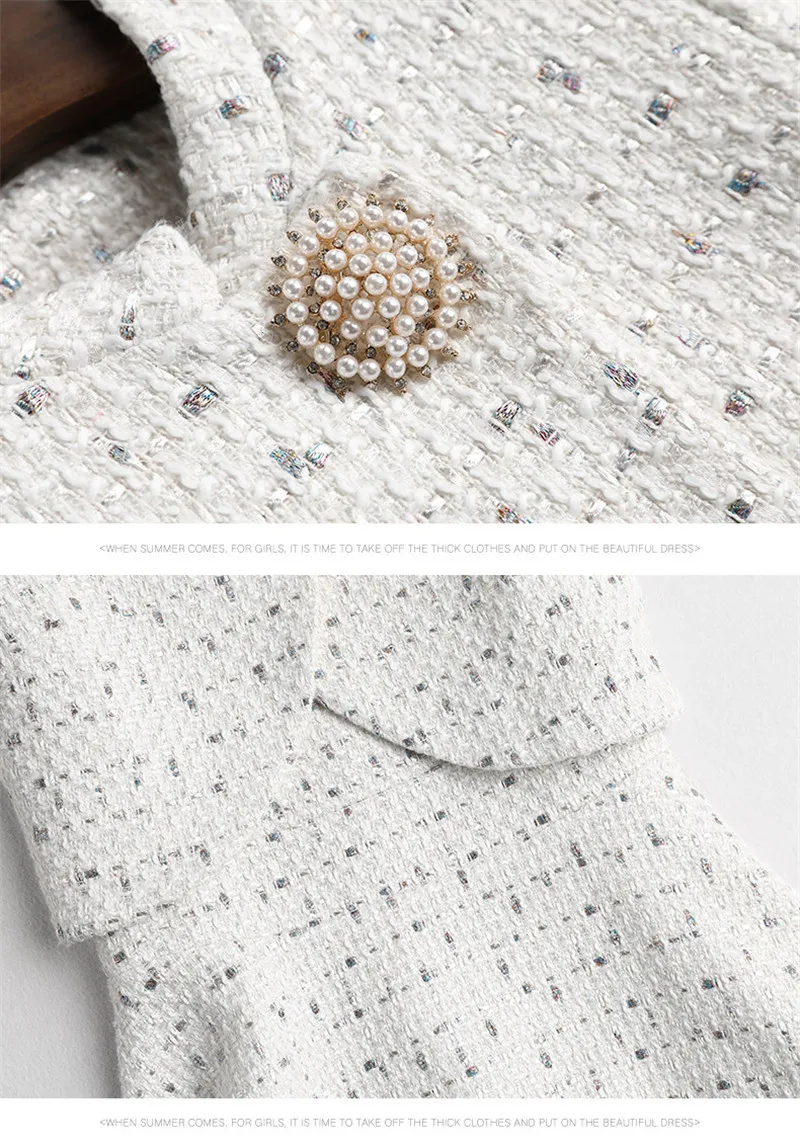 High Quality Runway Fashion Fall Winter Dress Woman Clothes New Elegant Short Tweed Woolen Jacket+Tank Dress 2piece Sets