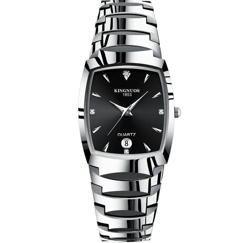 Kingnuos Luxury Brand Fashion Steel Rectangle Couple Quartz Watchs Calendar Minimalist Luminous Hands Waterproof Wristwatch 4