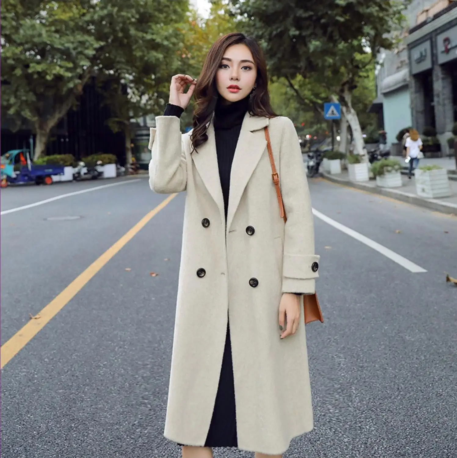 Осенне-зимняя шерстяная куртка до колена г., новая модная шерстяная куртка свободного кроя в офисном стиле для женщин