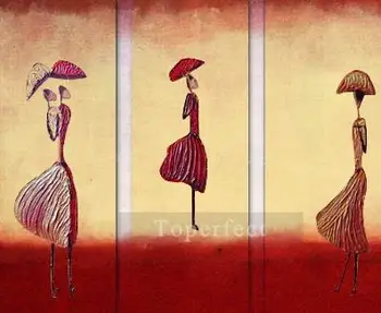 

2 Hand Painted Art Paintings by College Teachers - umbrellas Toperfect's original abstract girls in set - Oil Painting on Canvas