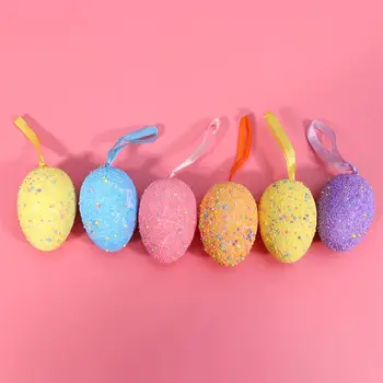 

10pcs Colorful Easter Egg DIY Hanging Foam Egg Pendant Creative Kids DIY Hanging Egg Layout Props for Easter Party Random Color