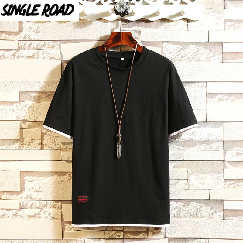 SingleRoad Man's T-Shirt Men 2020 Summer Top Harajuku Solid Tees Oversized Japanese Streetwear T Shirt Cotton Tshirt Male | Мужская