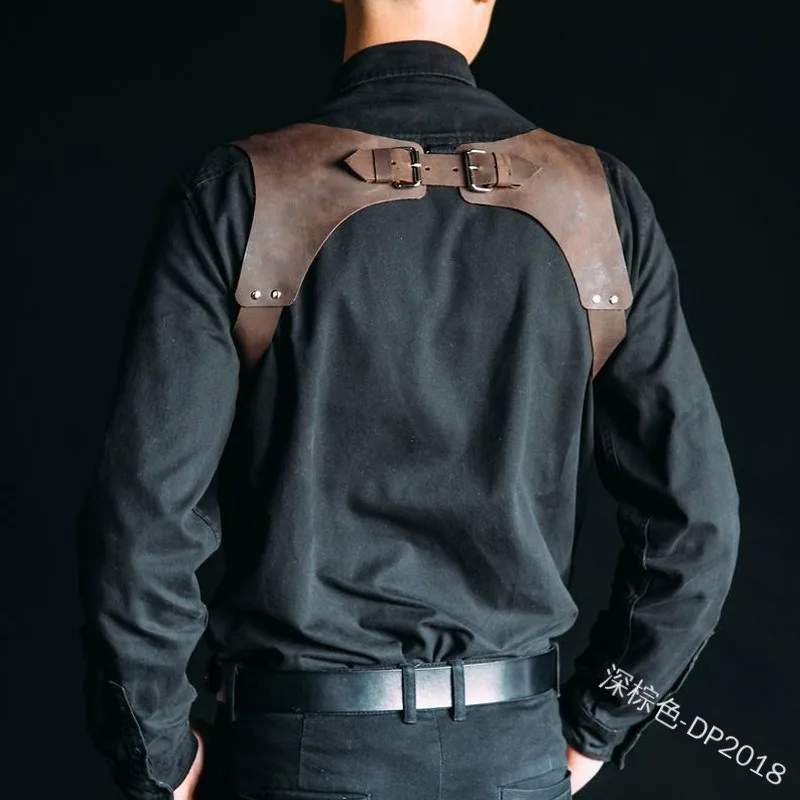 Medieval Festival Vintage Leather Jeans Brace Suspender Men Adjustable Body Chest Harness Shoulder Belt Strap Cosplay Accessory