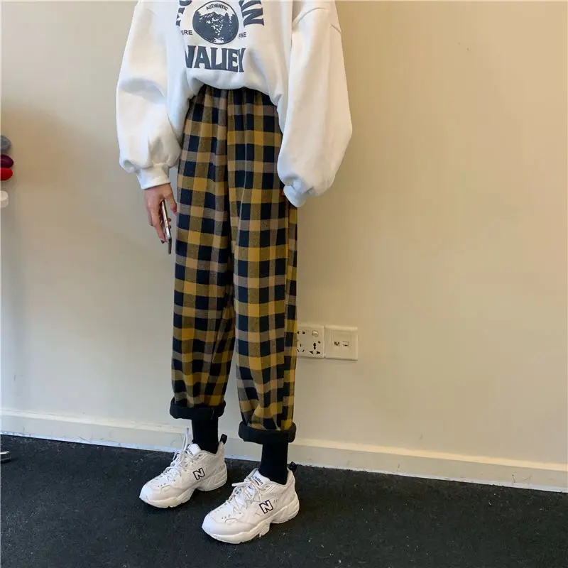 2021 Autumn Winter Jogger pantselegant Plaid pants Harajuku Pants Streetwear Casual Plus fleece Sweatpant dress pants Pants & Capris