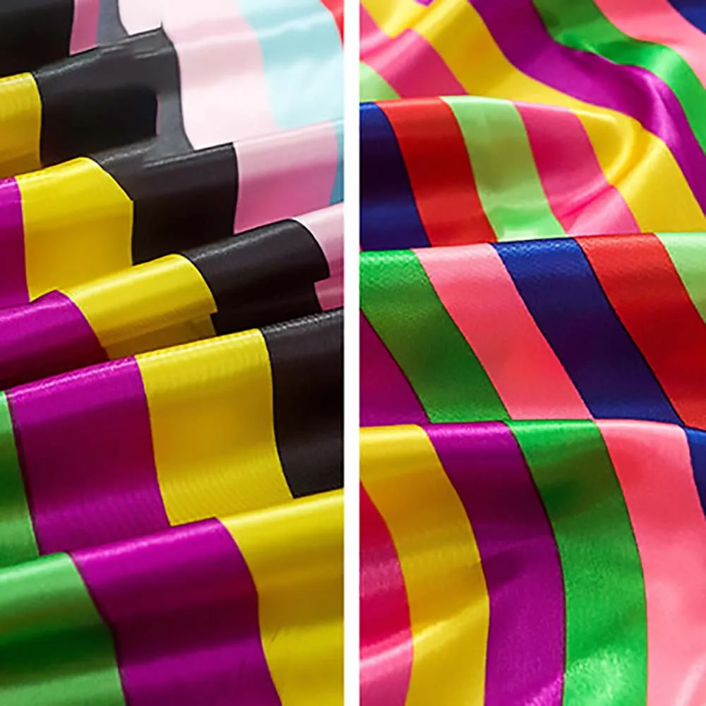 

100x150CM Rainbow Satin Silk Fabric Stripes Printed Cloth Tissue DIY Costume Ethnic Clothing Sewing Dresses Home Deco By Meters