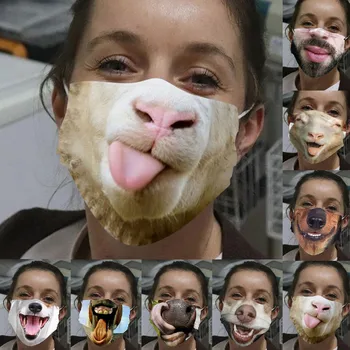 

5PC Unisex Party Mask Adult Funny Print Unisex Mouth Masks Animal Printed Funny Face Outdoor Mouth Breathable Cycling Mask #YL5