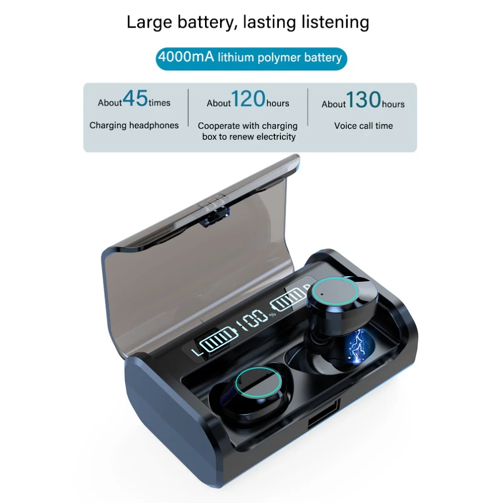 TWS светодиодный дисплей питания Bluetooth V5.0 водонепроницаемые наушники-вкладыши спортивные наушники стерео музыкальный наушник с зарядным устройством
