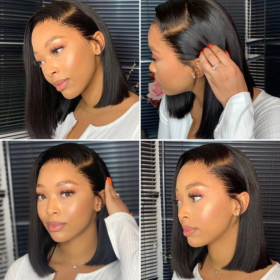A&R Straight Short Bob Lace Front Human Hair Wigs Brazilian Closure Frontal Wig Pre Plucked Remy Glueless Bob Wig For Woman