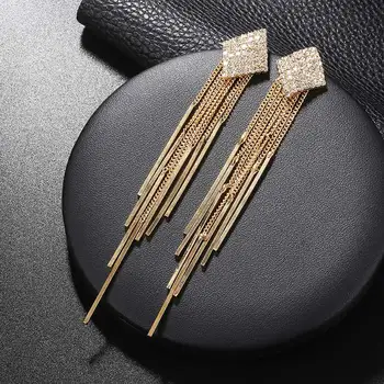 

New style 2019 Women Earring Golden Crystal Tassel Silver Color Long Earrings Multi-storey Gift for Girl Daily Wearing Birthday