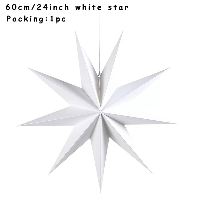 60cm 24inch Paper Star Lanterns Christmas Ornaments White Black Grey Star Lantern Christmas Decorations For Home Craft 60cm white