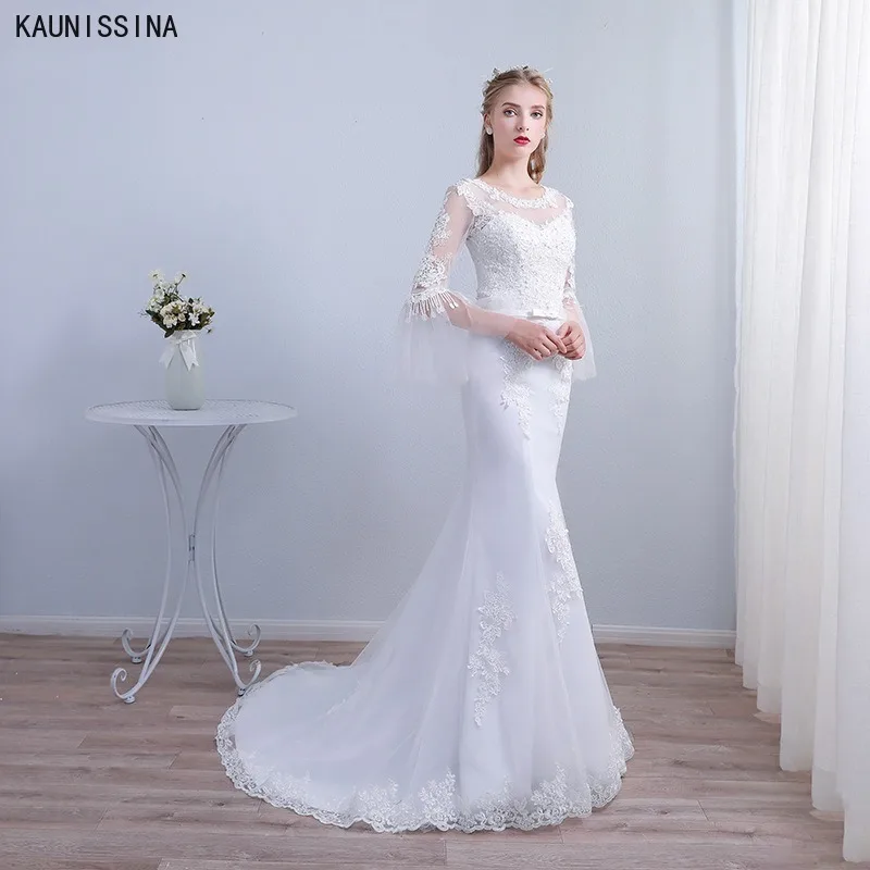 

Romantic Wedding Dress Sexy Tulle Mermaid Bridal Dress Floor-Length Lace Embroidery Luxury Mariage Wedding Gowns with Train