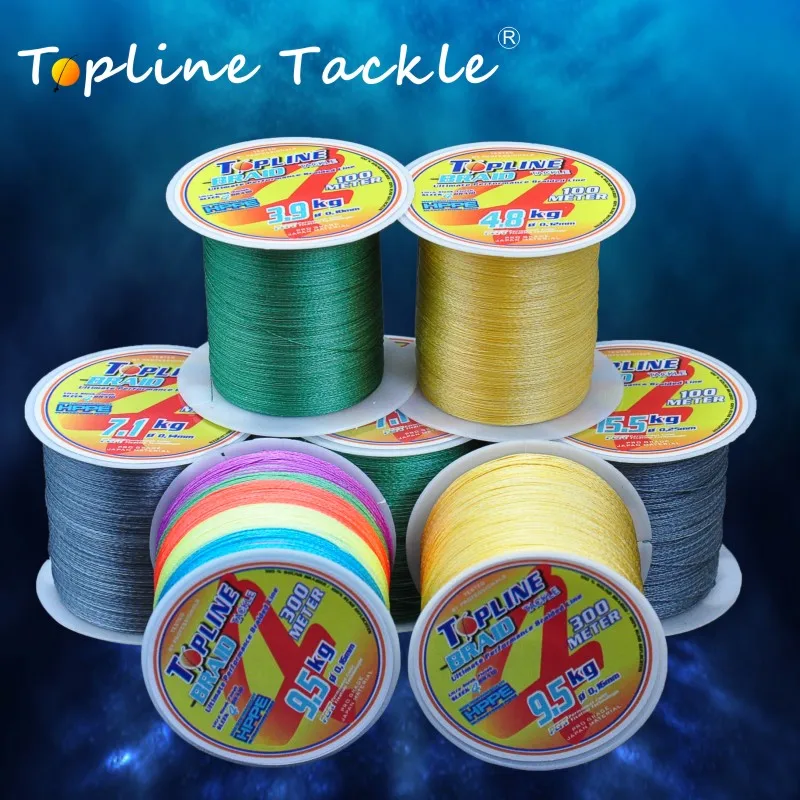 TOPLINE рыболовная плетеная многонитевая леска из ПЭ Япония 300 м 4 пряди Тонущая