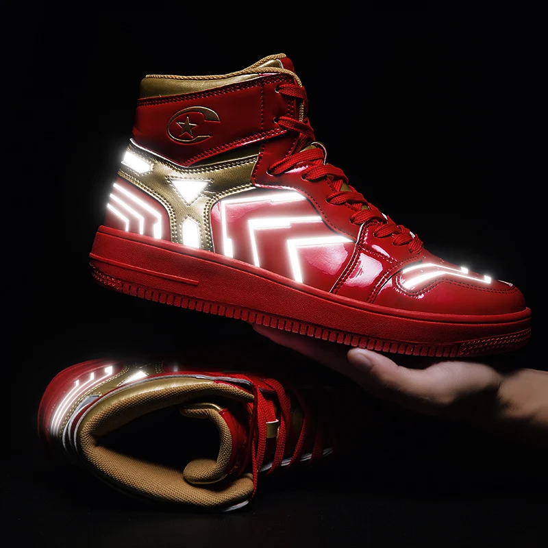 

2019 Autumn and Winter Reflective Shoes High Top Iron Man Designer Running Shoes Men's Casual Shoes Jogging Walking Sports Shoes