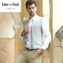 Eden Park, деловой Повседневный вязаный жилет, мужской, Осень-зима, v-образный ворот, хлопок, кардиган, пуловер, свитер, мужской, черный, серый, 7320