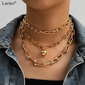 

Lacteo Exaggerated 3Multi Layered U Shaped Chain Choker Necklace Street Punk Round Circle Pendant Necklace Jewelry for Women