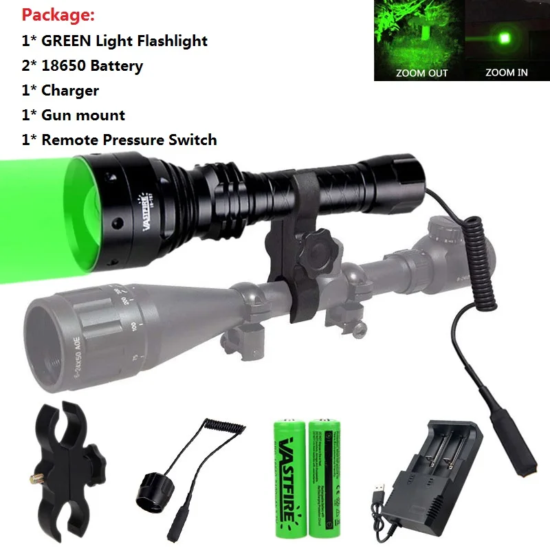 

T67 GREEN light LED Tactical Hunting Flashlight Zoomable Tactical Torch Lamp For Hunting