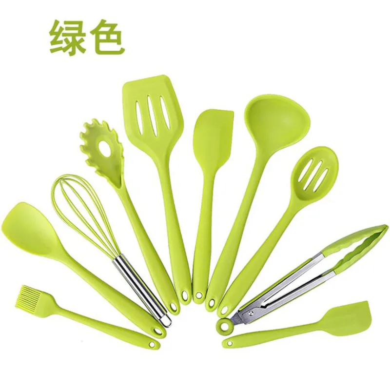 

10pcs/set Kitchen Cooking Tools Silicone Non-stick Cooking Spoon Spatula Ladle Egg Beaters Utensils Dinnerware Set Cooking Tools