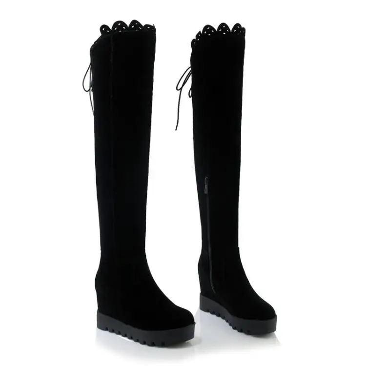

2019 Winter Boots Solid Color European and American-Style Round-Toe Boots Over-the-Knee Cow Suede Zipper Heighten Boots