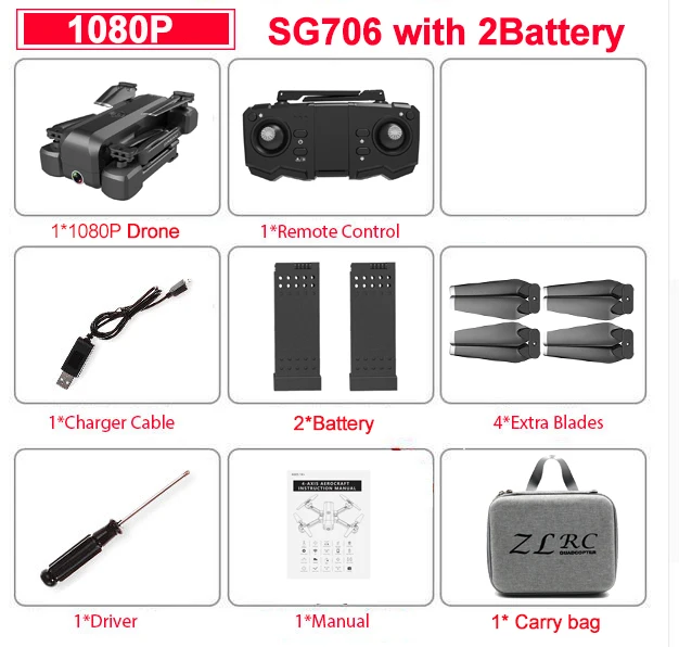 1080p Bag 2B Дрон SG706 с 4K HD двойной камерой 5G WiFi FPV Drone RTF RC Квадрокоптер вертолет Профессиональный Квадрокоптер - Цвет: 1080p Bag 2B