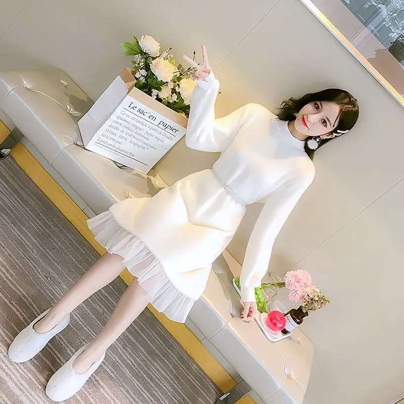 

(Do Not Shoot) 2019 Autumn And Winter WOMEN'S Dress Slimming Platycodon Grandiflorum Skirt over-the-Knee French fu gu qun Base D