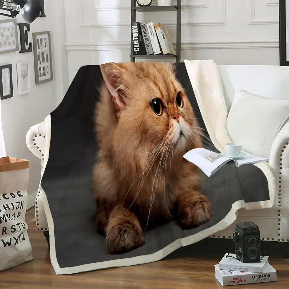 3D кошка шерпа одеяло на кровать милый питомец плюшевое одеяло для детей покрывало черное пушистое одеяло желтый кот тонкое одеяло Прямая поставка