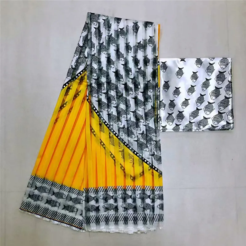 

Hot selling 4Y ORGANZA+2Y Ribbon material colorfast Nigrian design African wax pattern satin silk fabric TJ102513