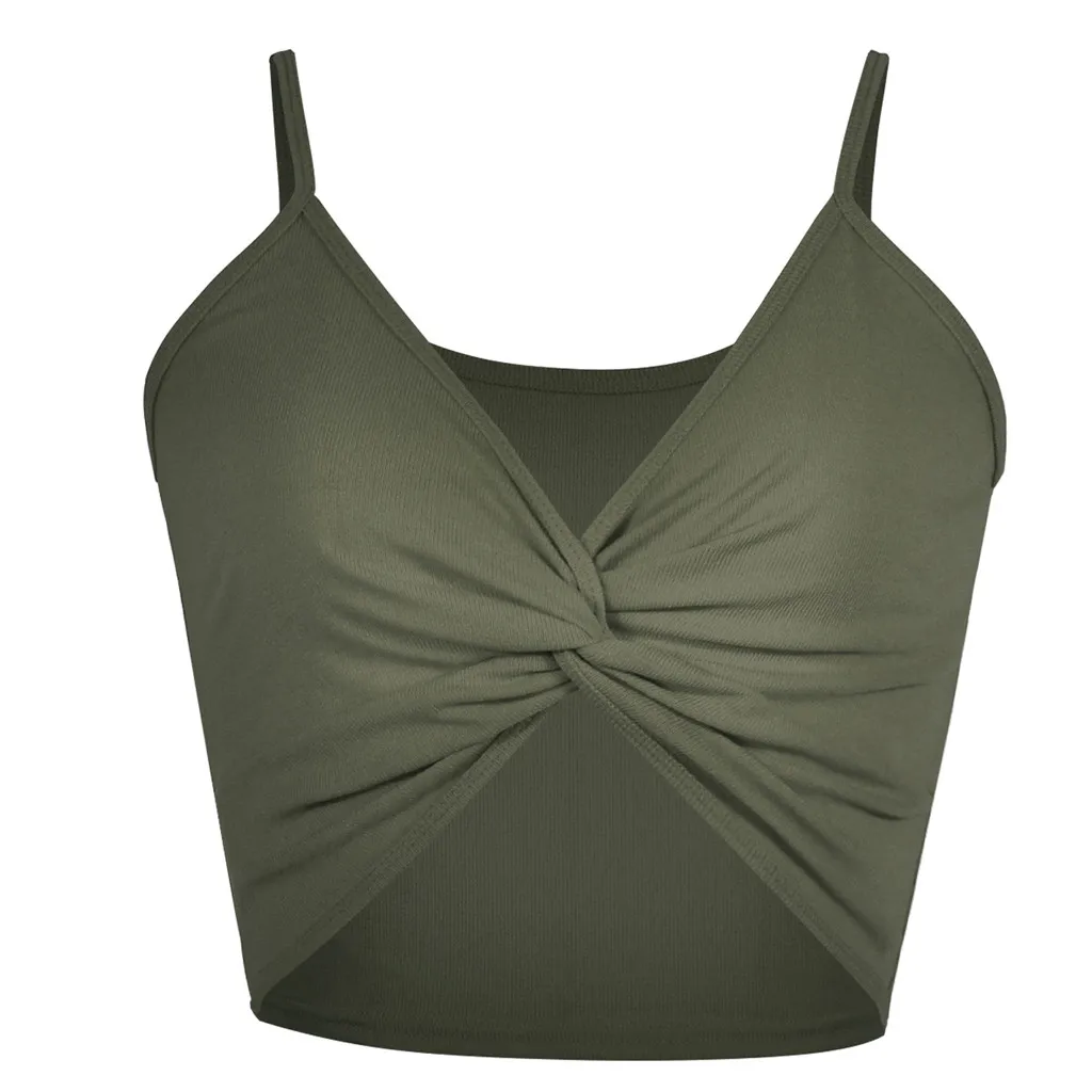 Женский однотонный укороченный топ с v-образным вырезом, топы С Завязанными узорами, сексуальные одноцветные топы без рукавов на бретелях, топы, ropa mujer, укороченные женские топы