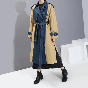 

2020 spring and autumn new large size women's mid-length windbreaker over the knee waist BF cowboy windbreaker jackets women