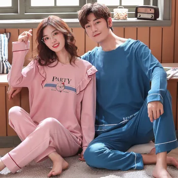 

Wontive Leisure Pijama Couple Pajamas Set Spring And Autumn Cartoon Women Pyjamas Plus Size M-3XL Long Sleeve Sleepwear Men