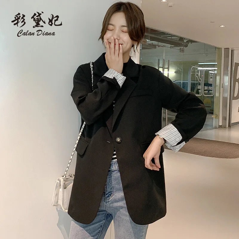 

2019 Autumn New Style Korean-style Casual Tops Suit Coat Loose-Fit Versitile Fashion Mid-length Suit Women's