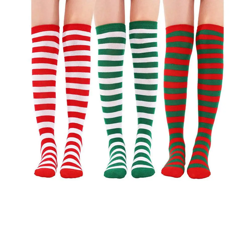 Модные полосатые длинные рождественские подарки сексуальные женские Аниме