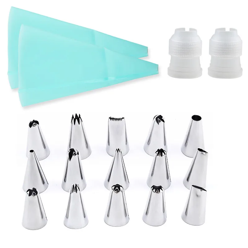 19Pcs Cake Decorating Tools Pastry Bag Supplies Cupcake Baking Confectionery Sleeve Stainless Steel Case