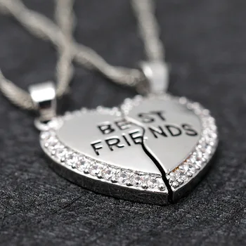 

Fashion Creative Necklace Broken Heart Good Friend Heart Stitching Pendant Bling Zircon Chain Memorial Day Jewelry Gift