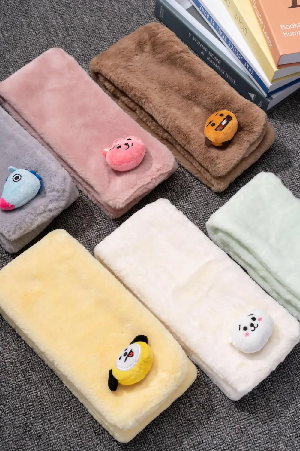 HQBTSCBulletproof Youth Group Cartoon scarf Korean imitation rex rabbit fur grass winter wild plush winter girls warm scarf