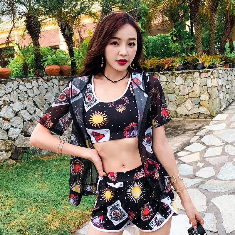 

2019 New Style Split Type WOMEN'S Swimsuit Boxer Underwire Push up Slimming Four-piece Set Belly Covering Fashion Printed Hot Sp
