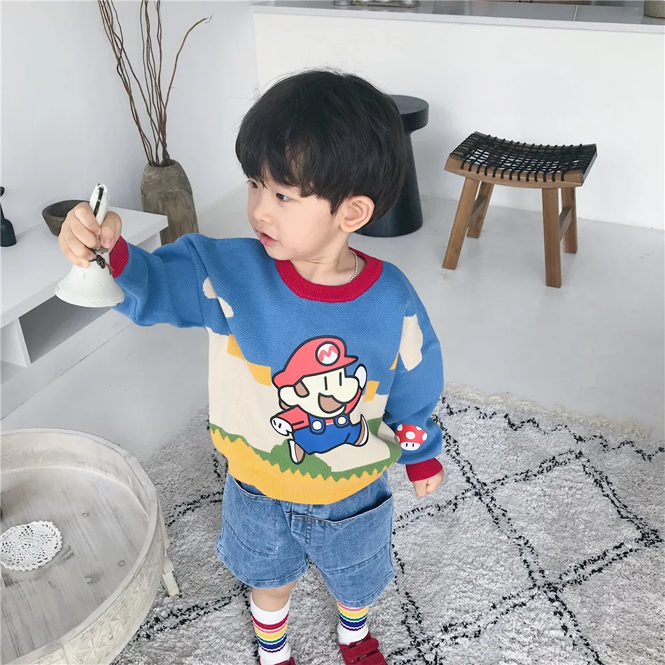 Tonytaobaby осень-зима одежда куртка из искусственной кожи для мальчиков и девочек дети милые Цветной Круглый-свитера с высокой горловиной детские свитера