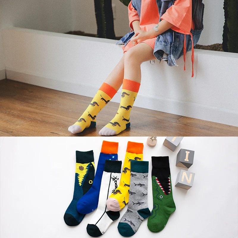 Review Boys Knee High Socks with dinosaurs for Toddler kids Spring Summer crocodile Girls Cotton Long Socks animals